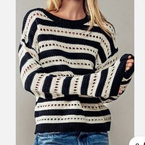 H&M Black and Cream Striped Sweater